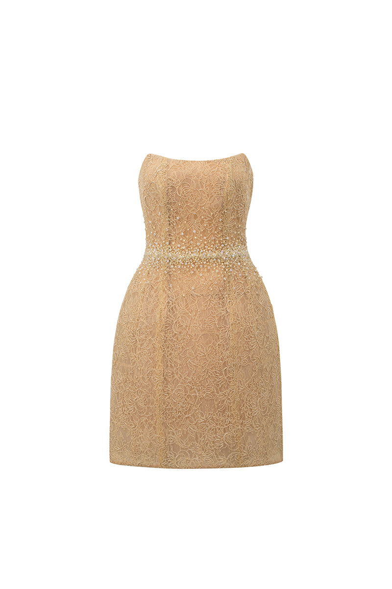 penelope lace mini dress Women's Penelope Straight Across Neck Lace Mini Dress XS/S/M/L/XL/XXL/Customize Mint/Sand/White MEAN BLVD Sand / S