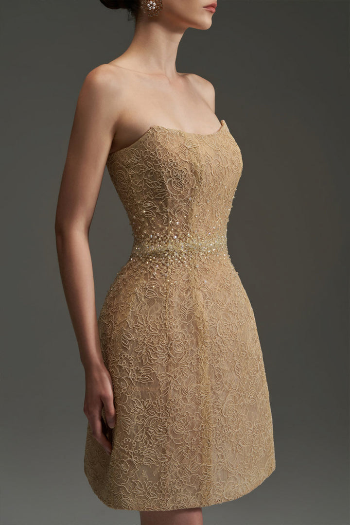 Penelope Straight Across Neck Lace Mini Dress - MEAN BLVD