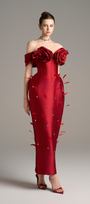 Peony Off Shoulder 3D Petal Detail Maxi Dress