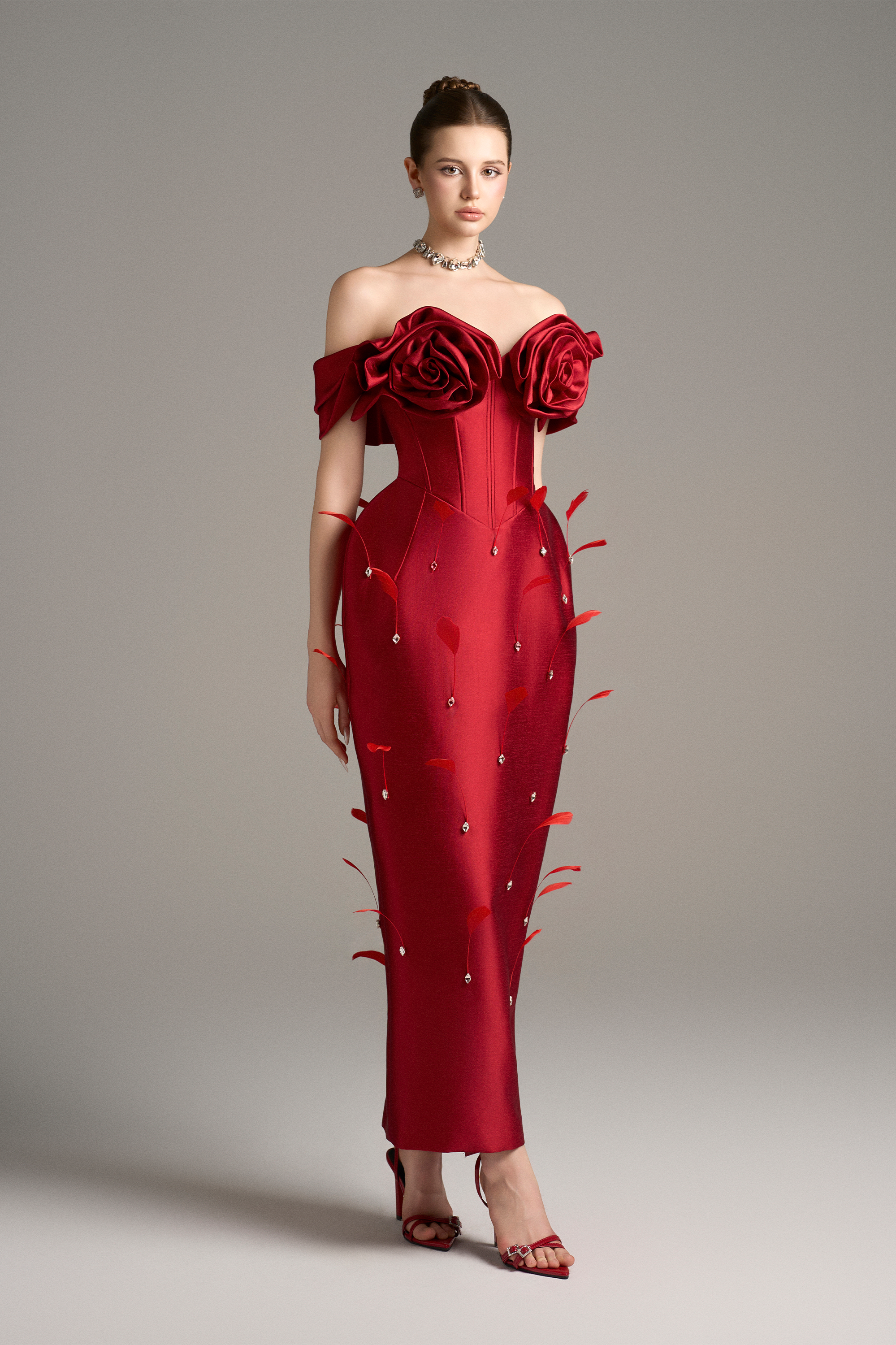 Peony Off Shoulder 3D Petal Detail Maxi Dress