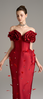 Peony Off Shoulder 3D Petal Detail Maxi Dress 3