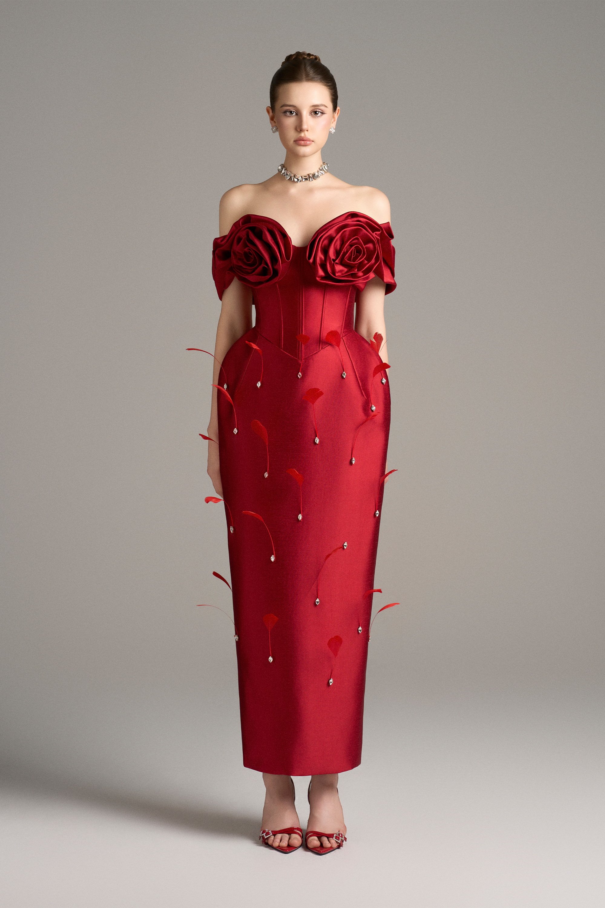 Peony Off Shoulder 3D Petal Detail Maxi Dress 4
