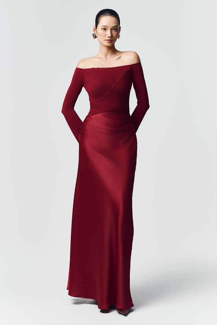 Phoenix Off-Shoulder Draped Maxi Dress - MEAN BLVD