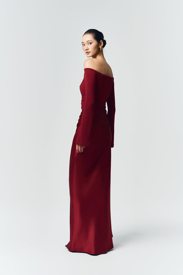 Phoenix Off-Shoulder Draped Maxi Dress - MEAN BLVD