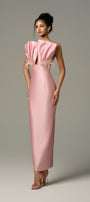 Seeshell Plume Feather & Crystal Embellished Maxi Dress With Draped Bust Cup