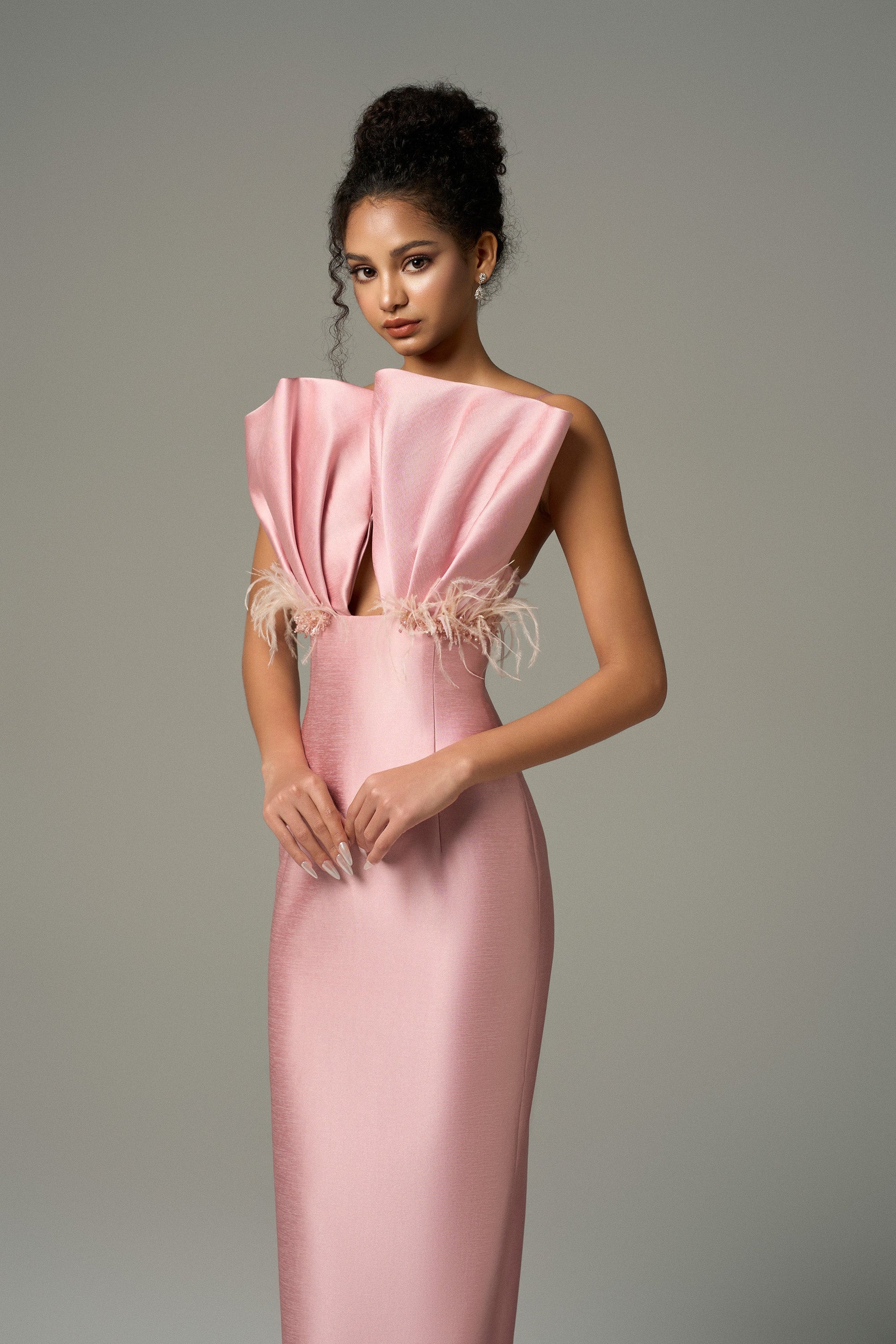 Seeshell Plume Feather & Crystal Embellished Maxi Dress With Draped Bust Cup 4