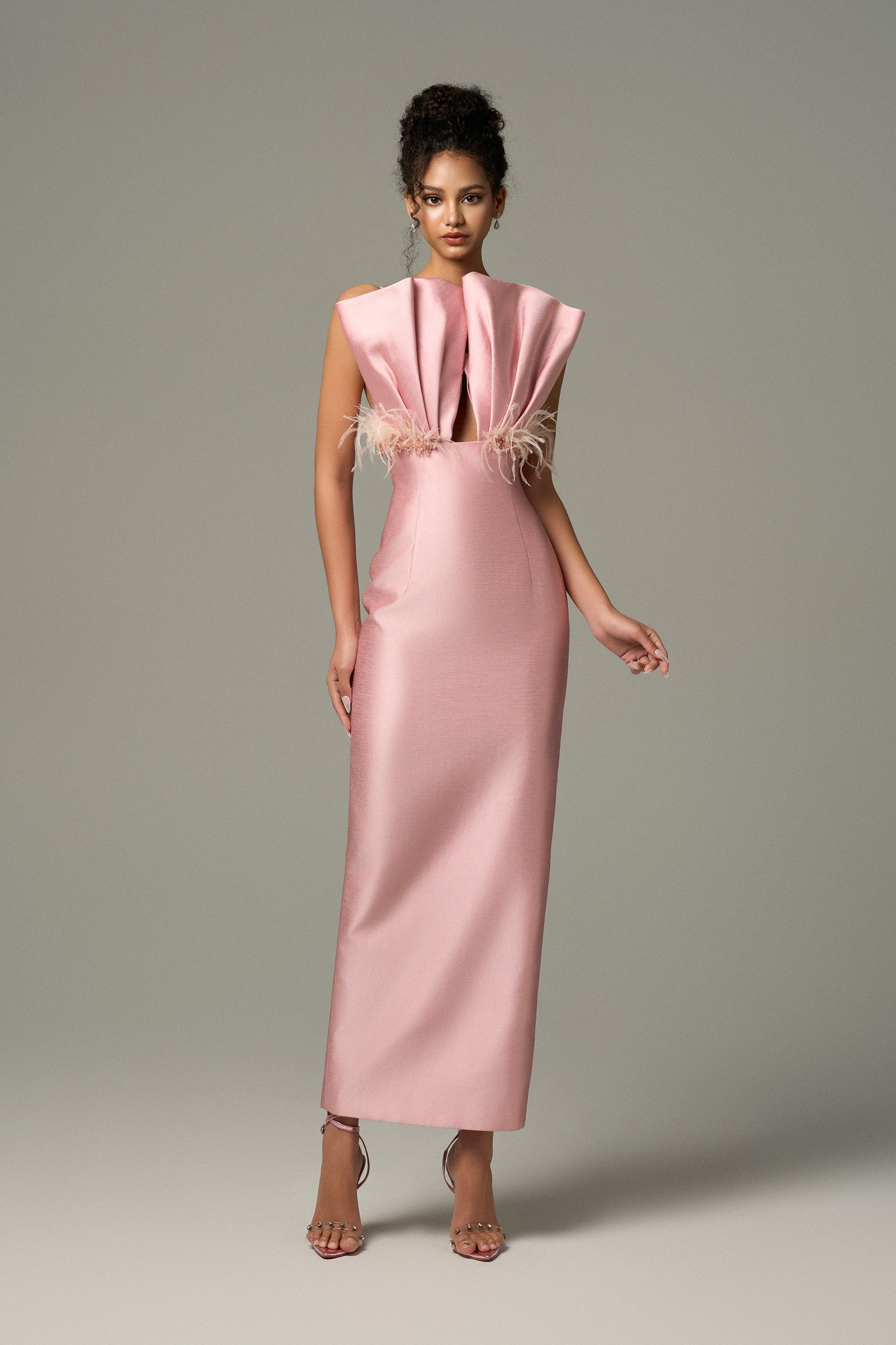 Seeshell Plume Feather & Crystal Embellished Maxi Dress With Draped Bust Cup 6