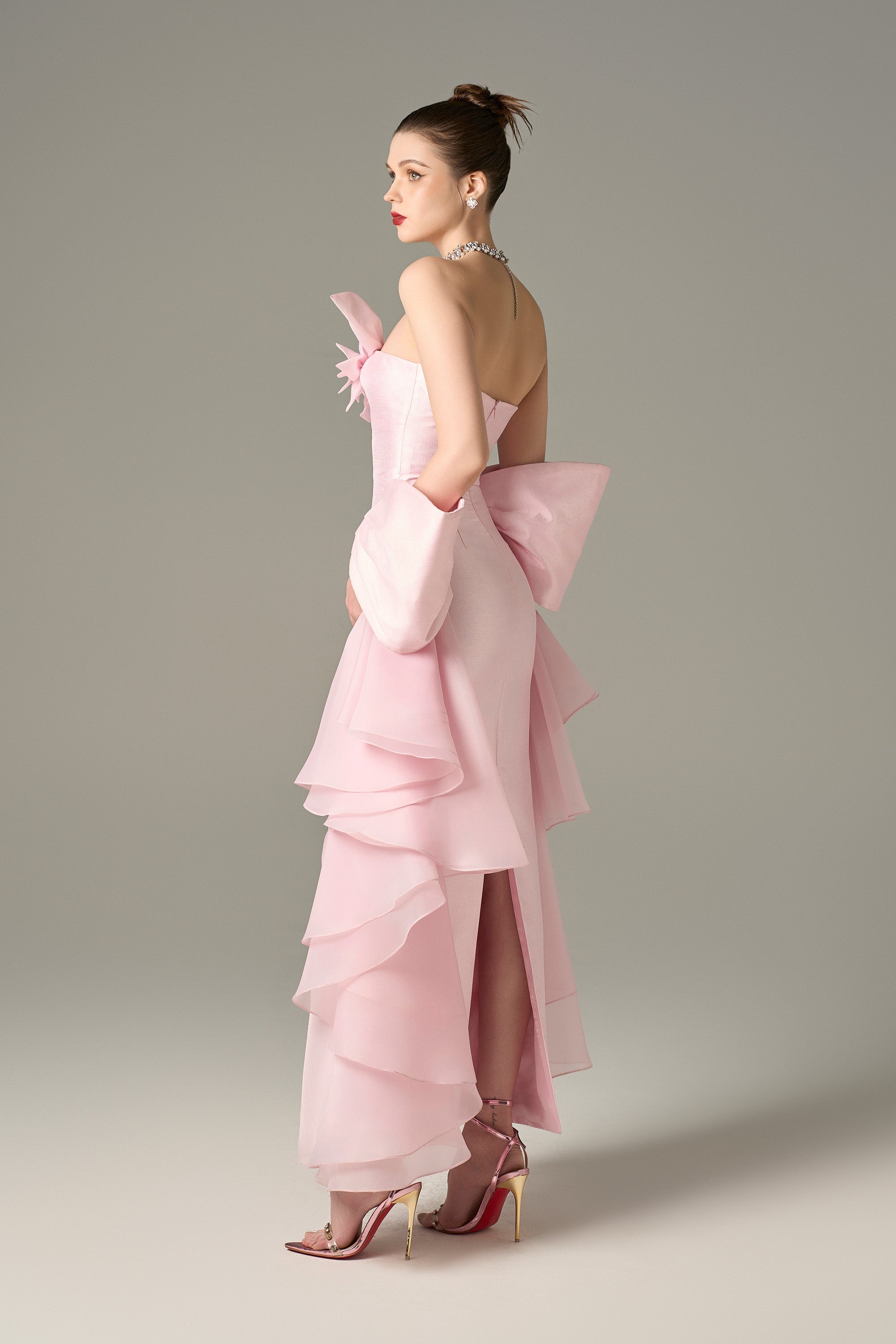 Ornate Pleated Gown with Handcrafted Flowers 2