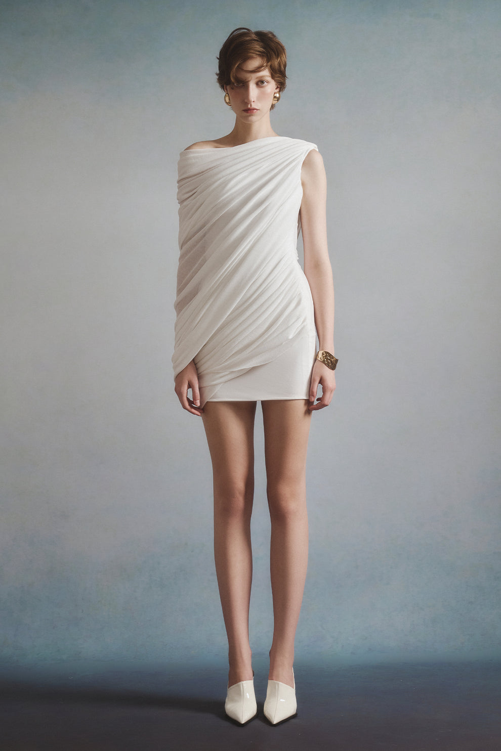 Women's Pure Draped Mini Dress Bone White Customize MEAN BLVD