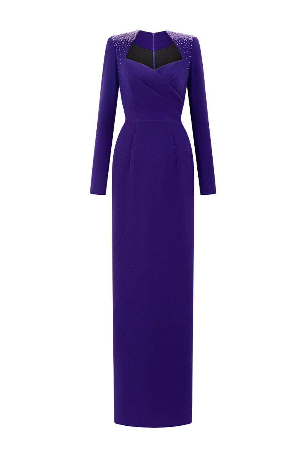 Katherine Sheath Queen Anne Neck Crepe Floor Length Dress