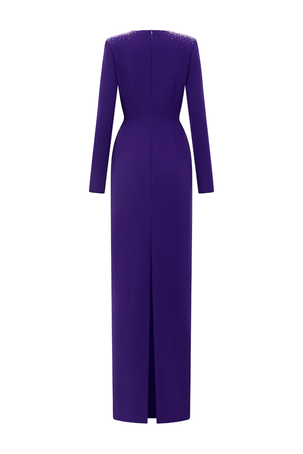 Katherine Sheath Queen Anne Neck Crepe Floor Length Dress