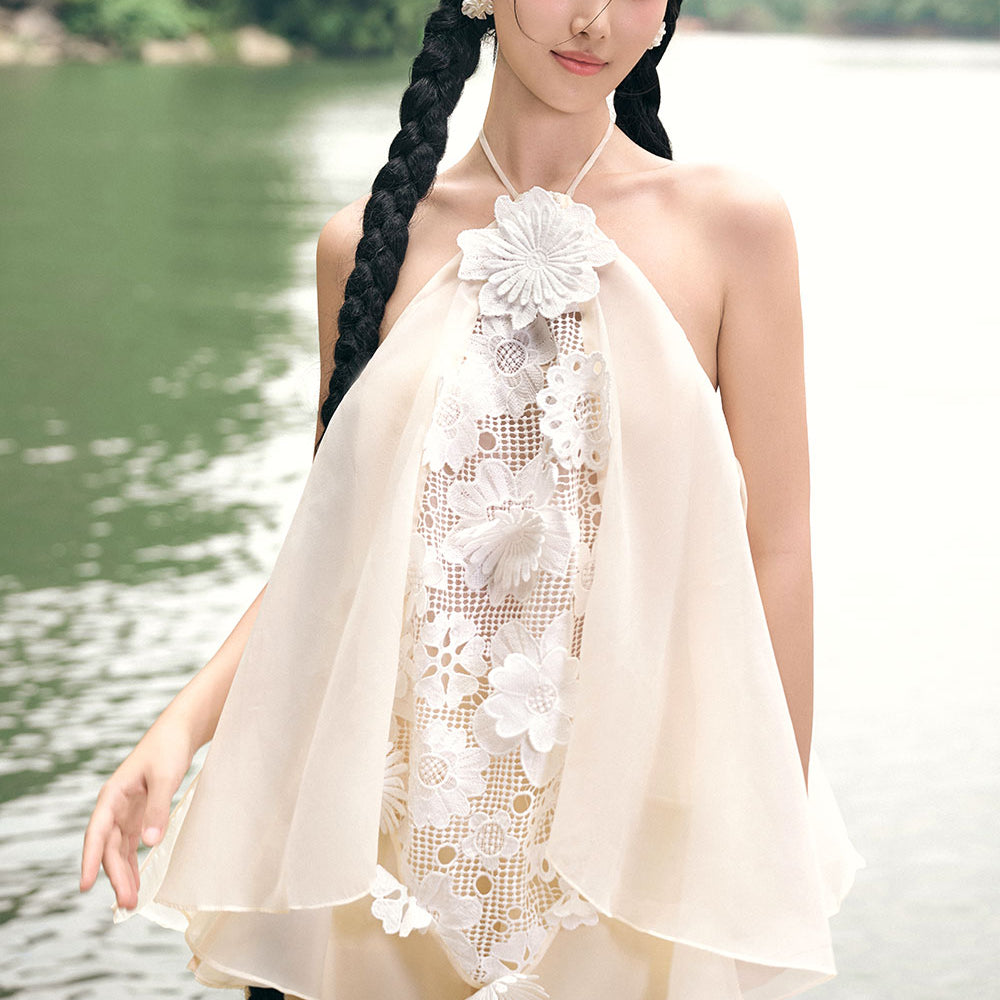 Quynh Hoa Halter Lace Organza Floor Length Set