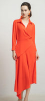 Sloane Asymmetric Side Pleated Silk Midi Dress