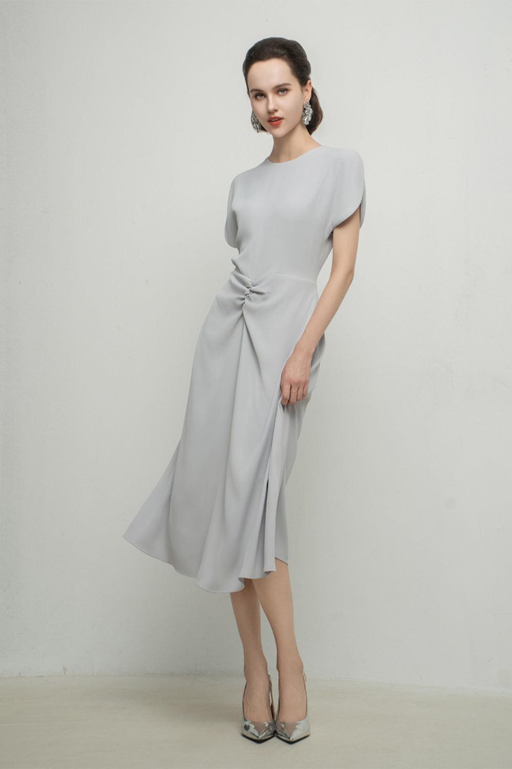 Angelique A-line Split Sleeved Silk Midi Dress