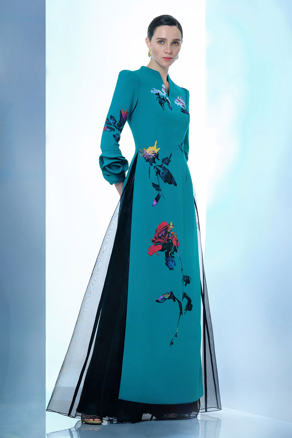 skylar long sleeve maxi dress Women's Skylar Rose A-line Side Slit Twill Ankle Length Ao Dai XS/S/M Deep  Red MEAN BLVD