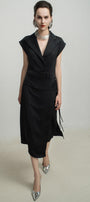 Averi Wrap Notch Lapel Polyester Midi Dress