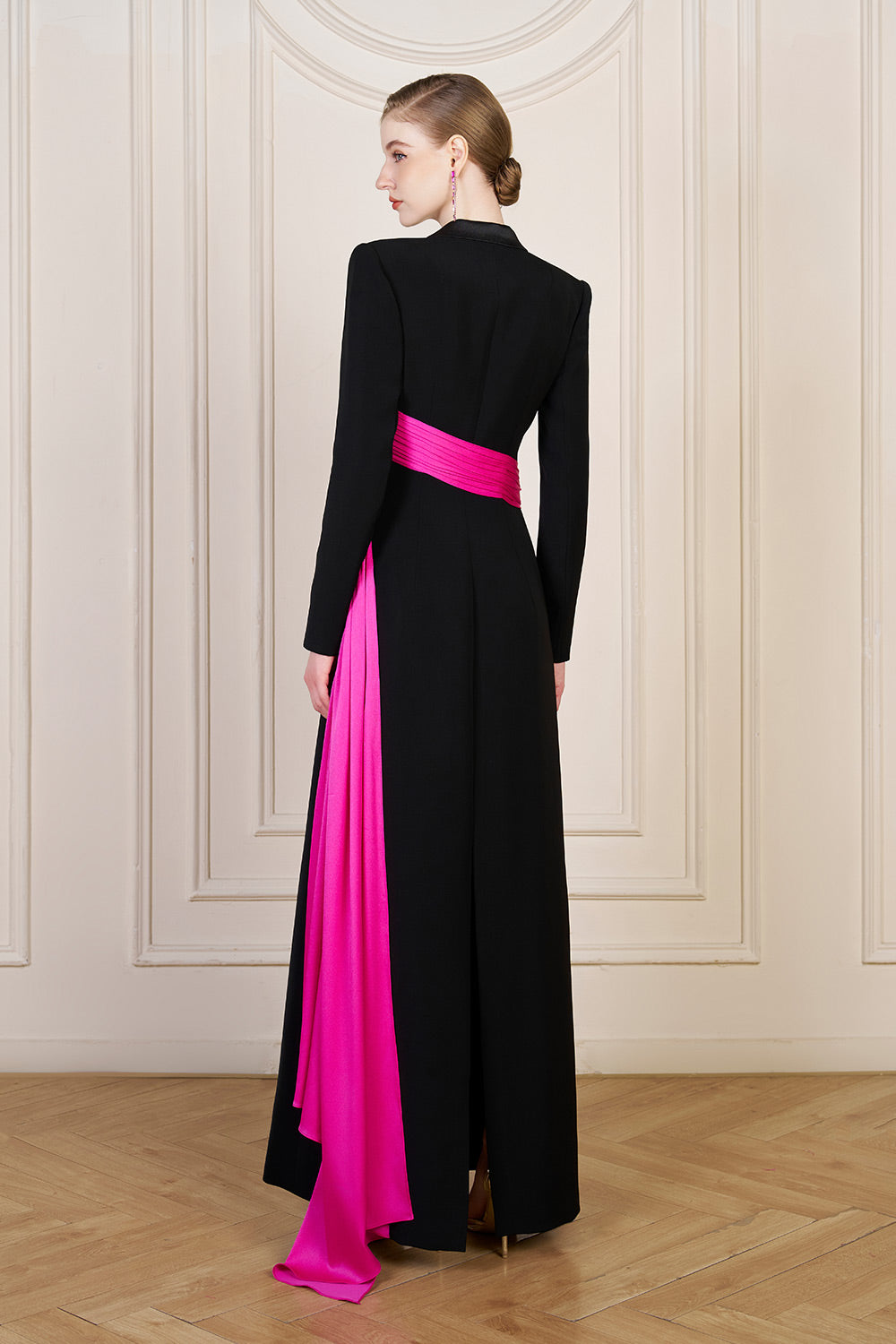 Aubrey Wrap Ribbon Silk Crepe Floor Length Dress