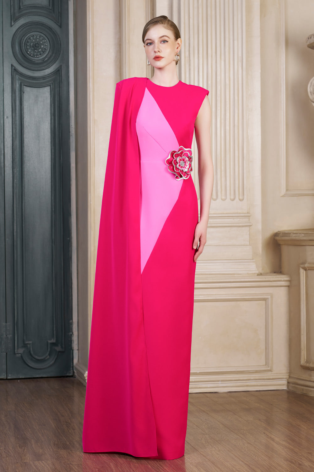 Women's Aviana Sheath Asymmetric Shoulder Crepe Floor Length Dress XS/S/M/L/XL/XXL/Customize Deep Pink/Light Pink MEAN BLVD Women's Aviana Sheath Asymmetric Shoulder Crepe Floor Length Dress XS/S/M/L/XL/XXL/Customize Deep Pink/Light Pink MEAN BLVD