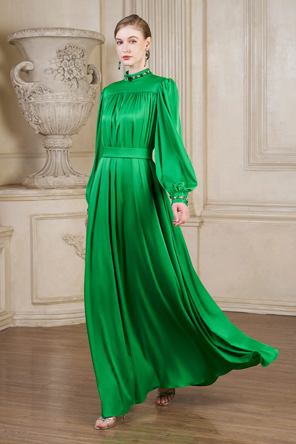 Yareli Flared Gathered Silk Floor Length Dress