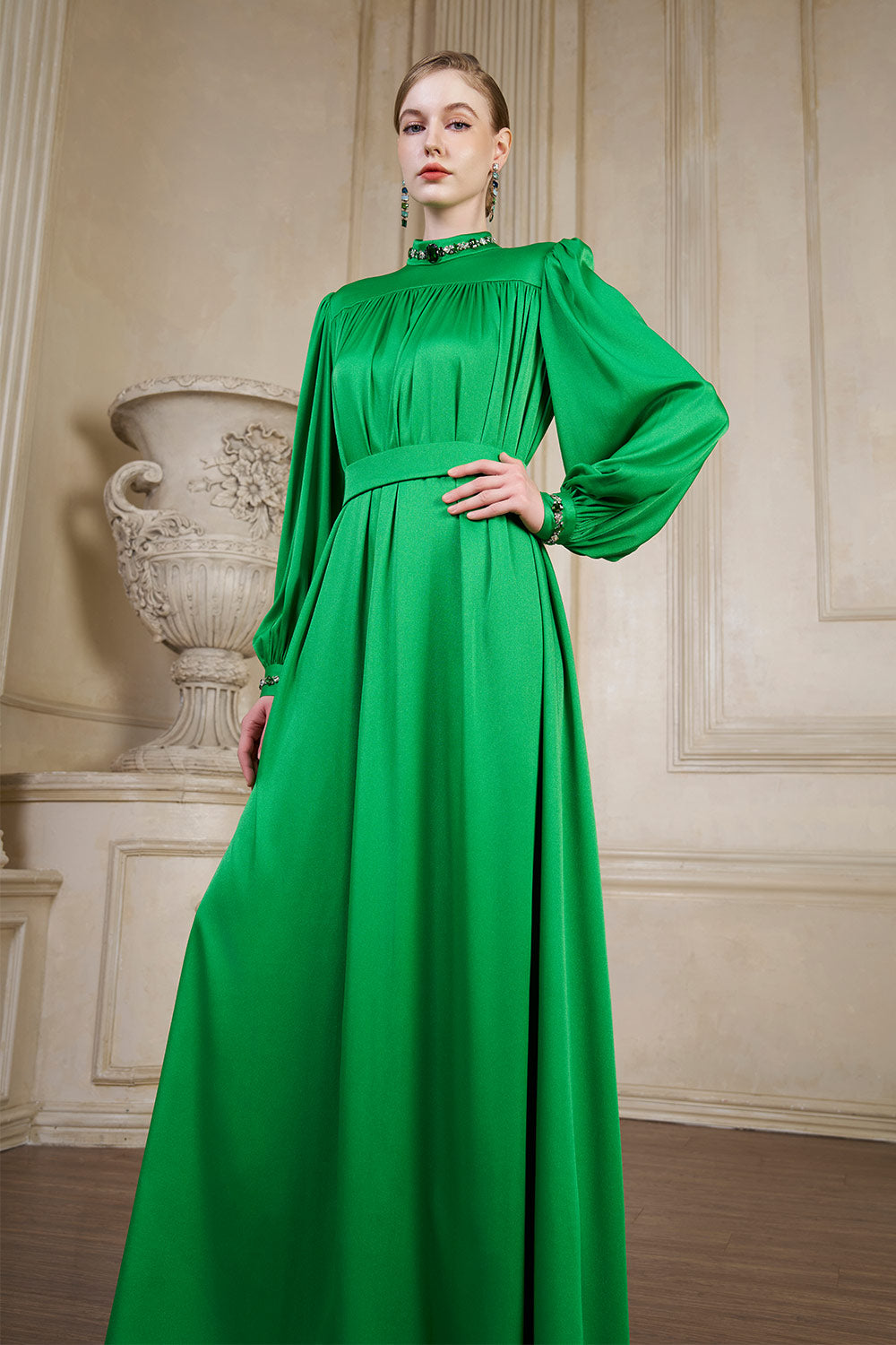 Yareli Flared Gathered Silk Floor Length Dress
