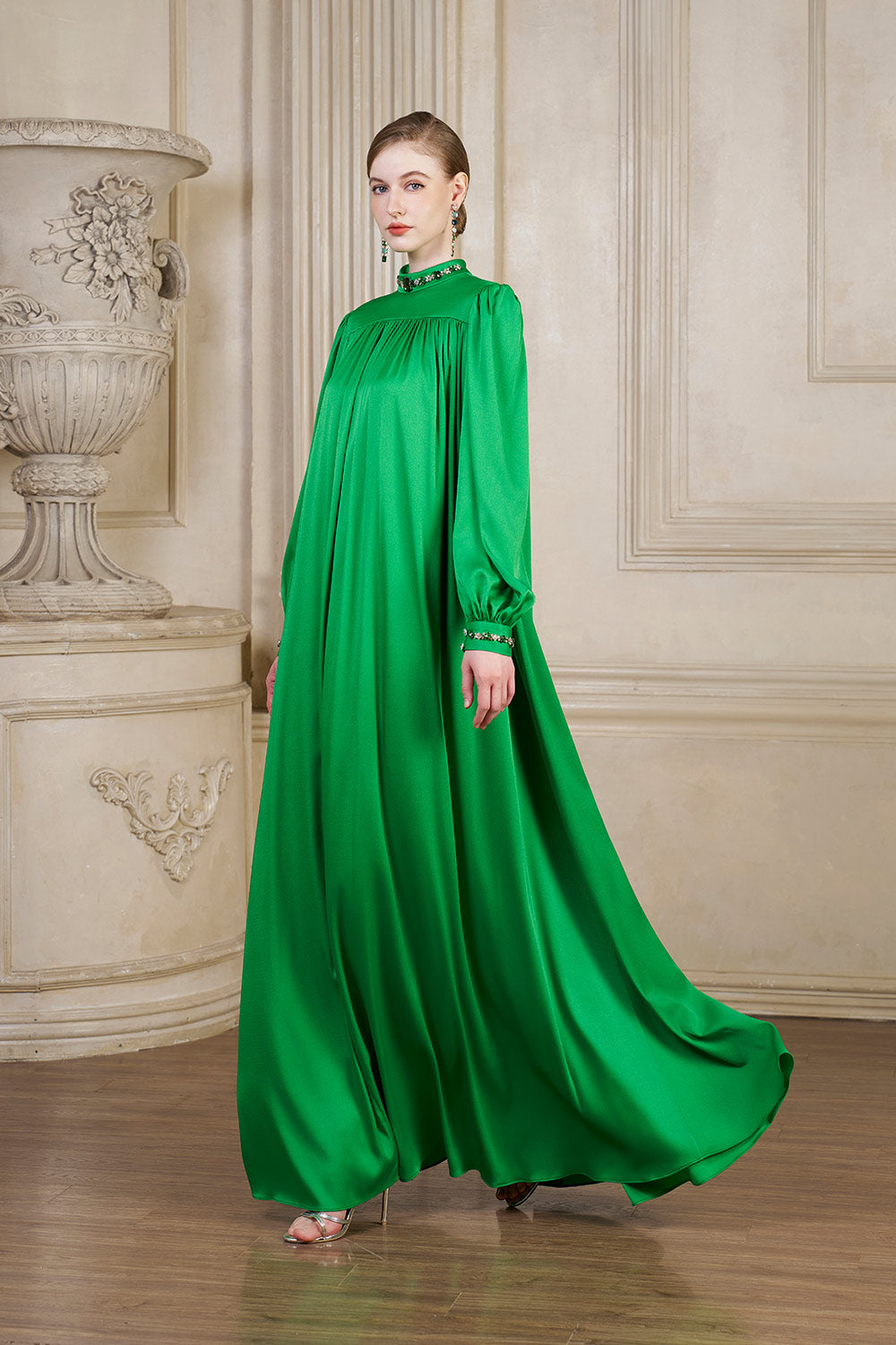 Yareli Flared Gathered Silk Floor Length Dress