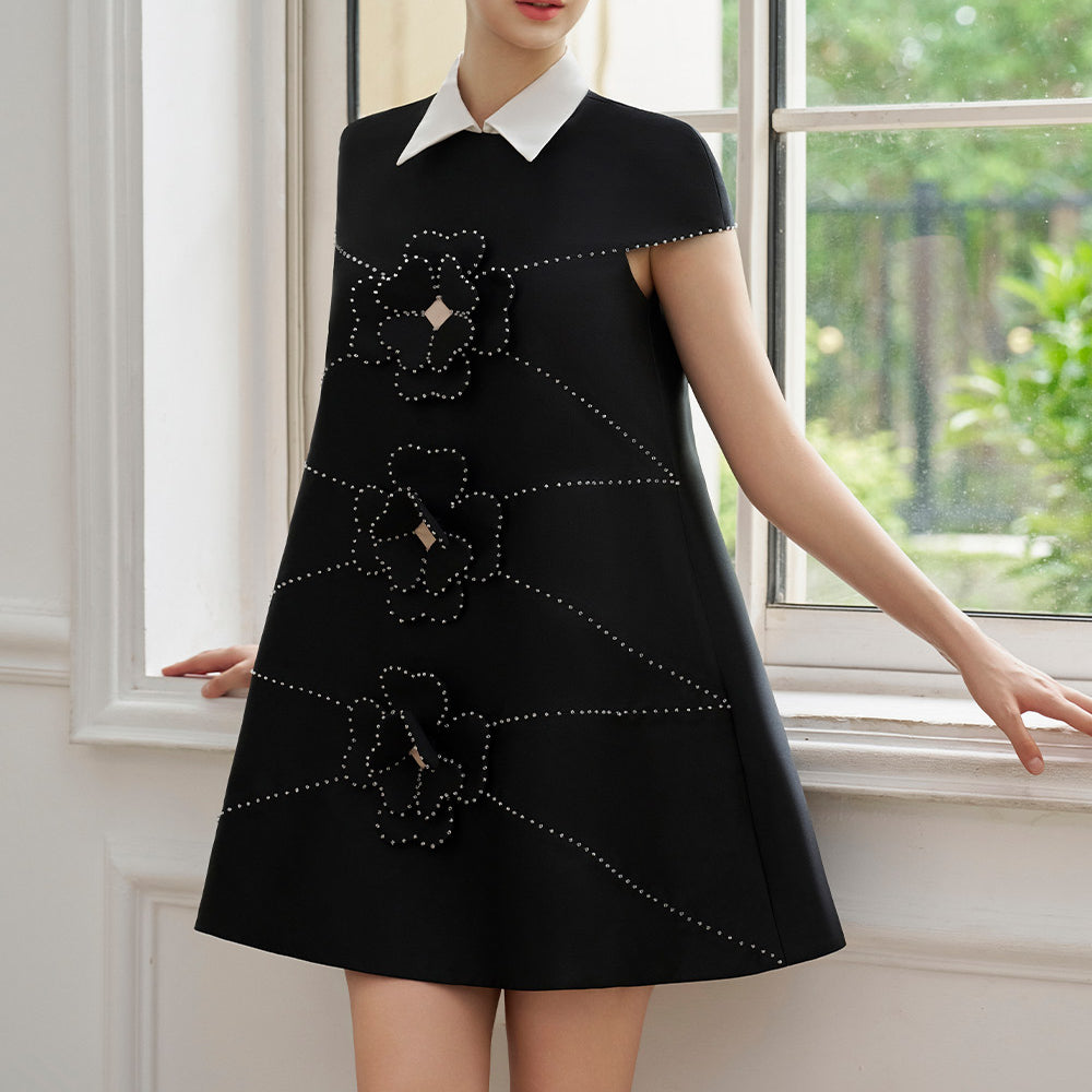 Ruby Trapezoid Bead Taffeta Mini Dress