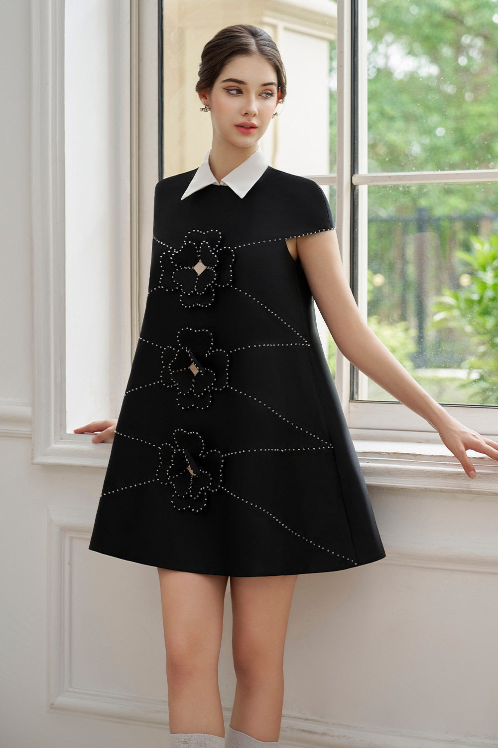 Ruby Trapezoid Bead Taffeta Mini Dress