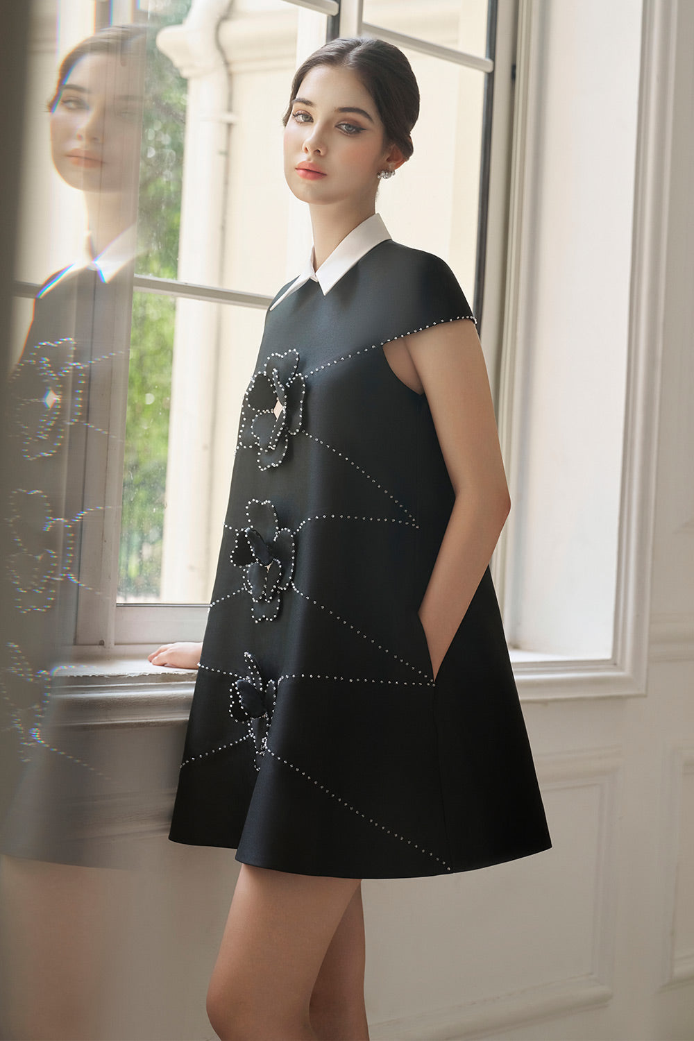 Ruby Trapezoid Bead Taffeta Mini Dress