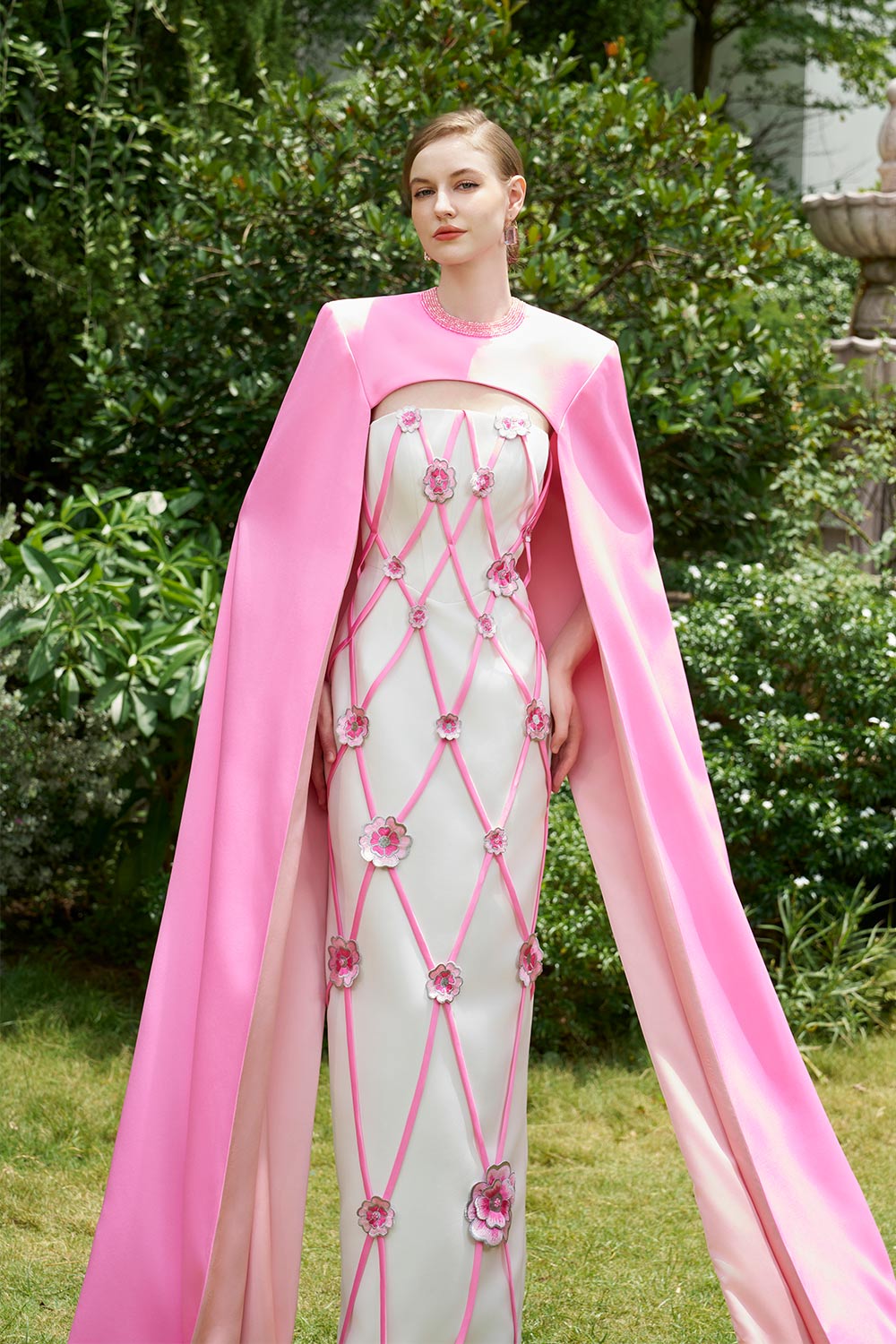 Rylie Sheath Cape Shoulder Silk Crepe Floor Length Set