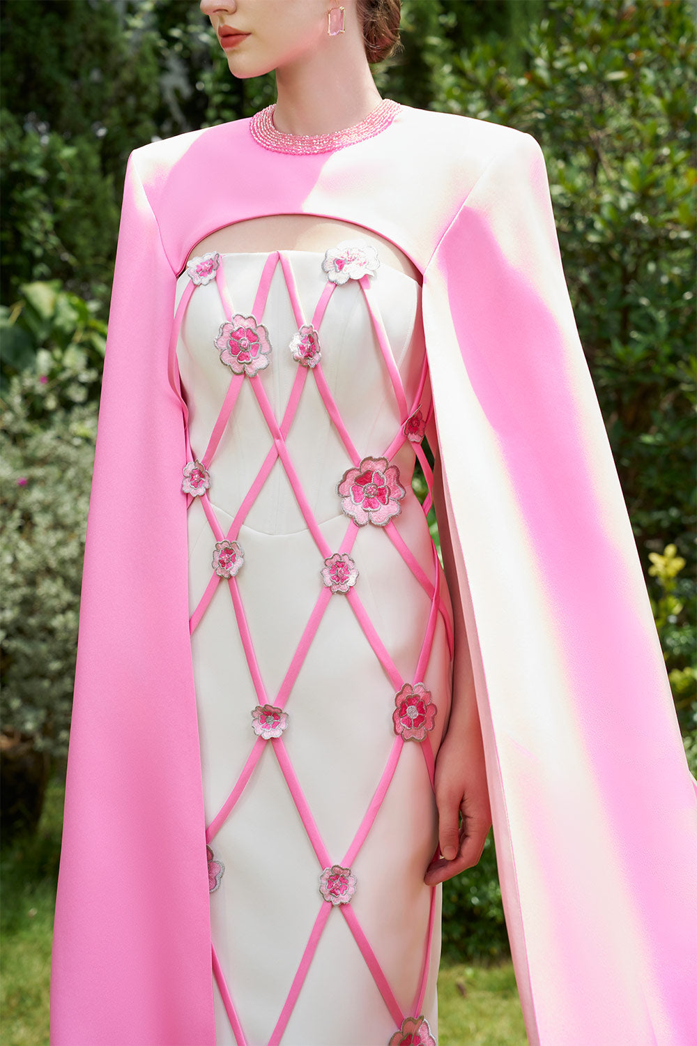 Rylie Sheath Cape Shoulder Silk Crepe Floor Length Set