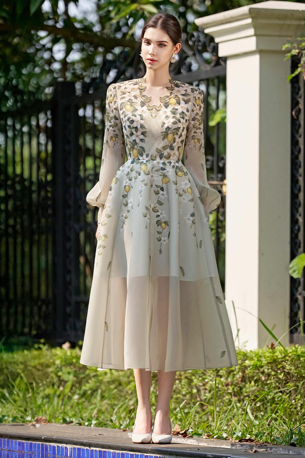 Murphy A-line Bead Organza Midi Dress