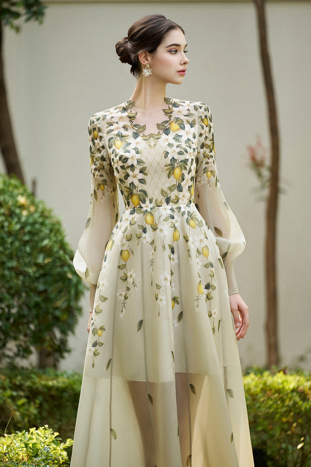 Women's Murphy A-Line Bead Organza Midi Dress S/M/L/Customize Green Fruits Mean Blvd S / Green / Fruits