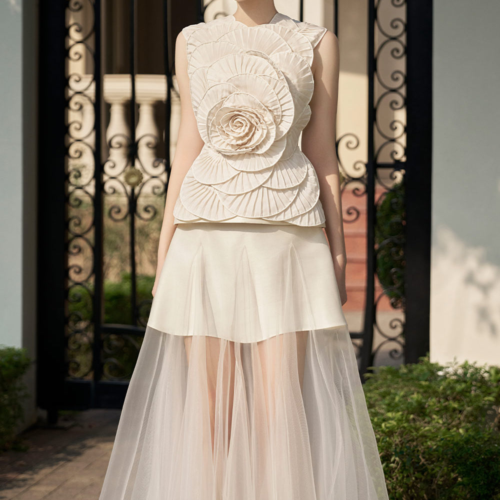 Brittany Peplum Flower Applique Chiffon Top