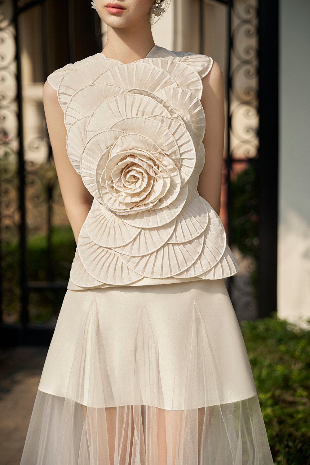 Brittany Peplum Flower Applique Chiffon Top