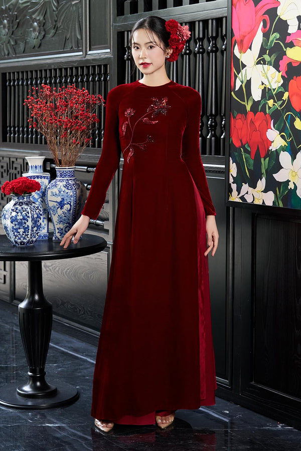 Hayley A-line Round Neck Velvet Ankle Length Ao Dai