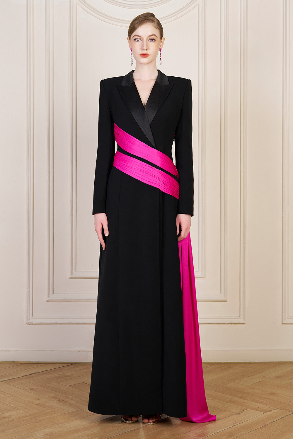 Aubrey Wrap Ribbon Silk Crepe Floor Length Dress