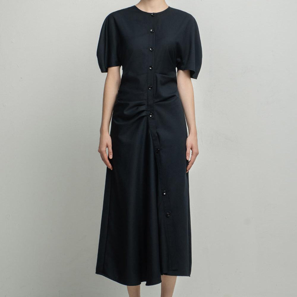 Charli A-line Puffy Sleeved Tissue Calf Length Dress