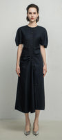 Charli A-line Puffy Sleeved Tissue Calf Length Dress