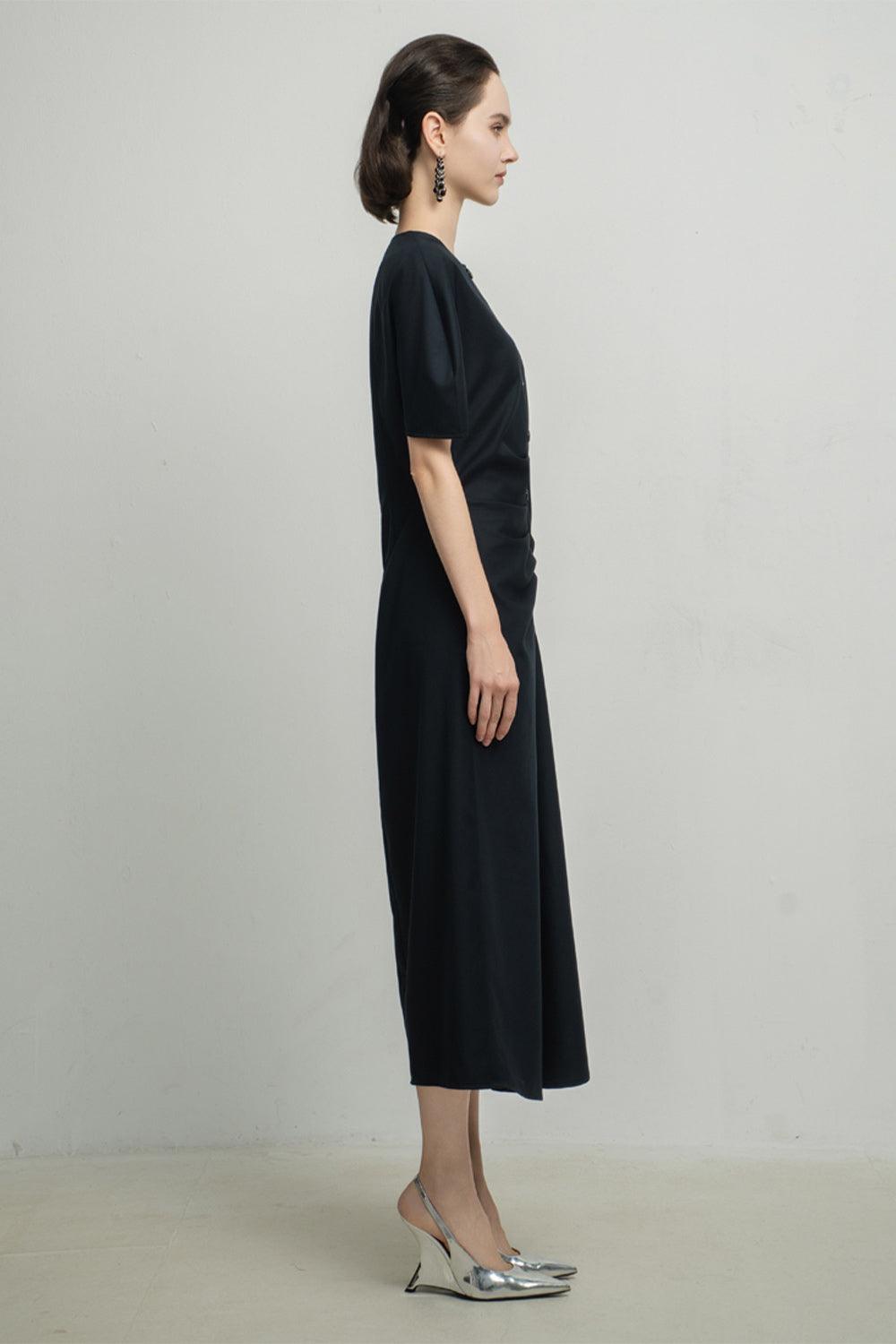 Charli A-line Puffy Sleeved Tissue Calf Length Dress