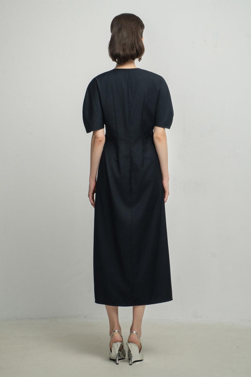 Charli A-line Puffy Sleeved Tissue Calf Length Dress