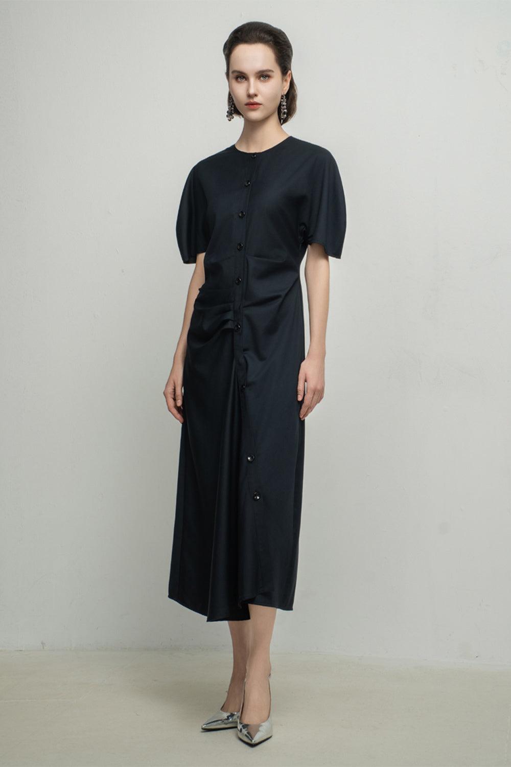 Charli A-line Puffy Sleeved Tissue Calf Length Dress