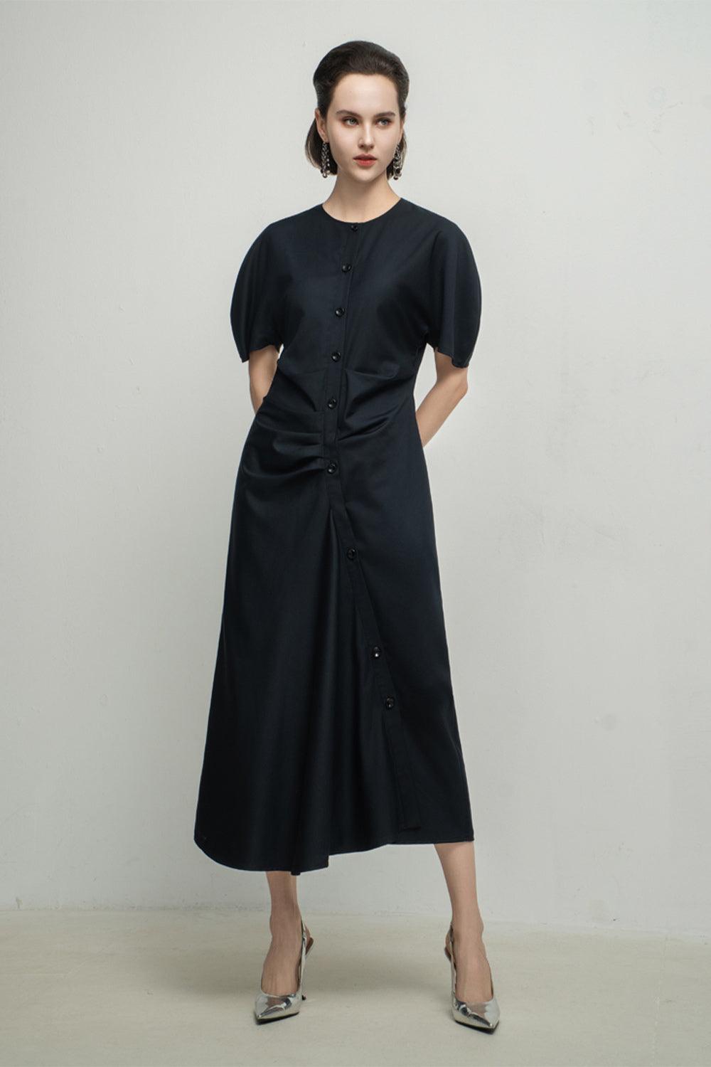 Charli A-line Puffy Sleeved Tissue Calf Length Dress