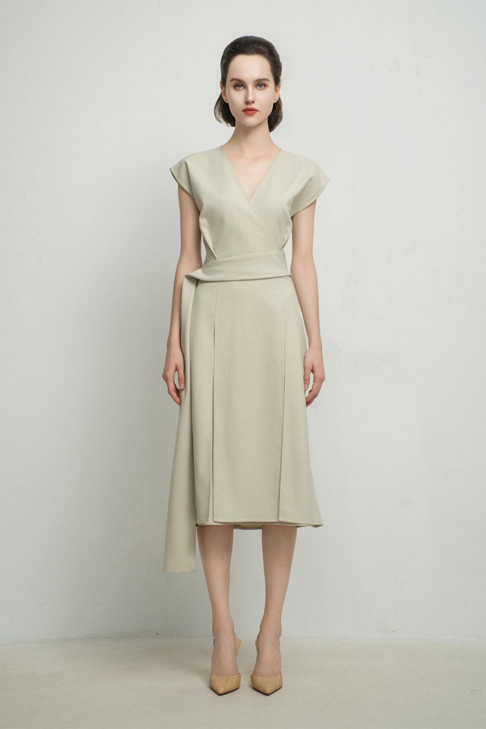 Haley A-line Cap Sleeved Tissue Midi Dress