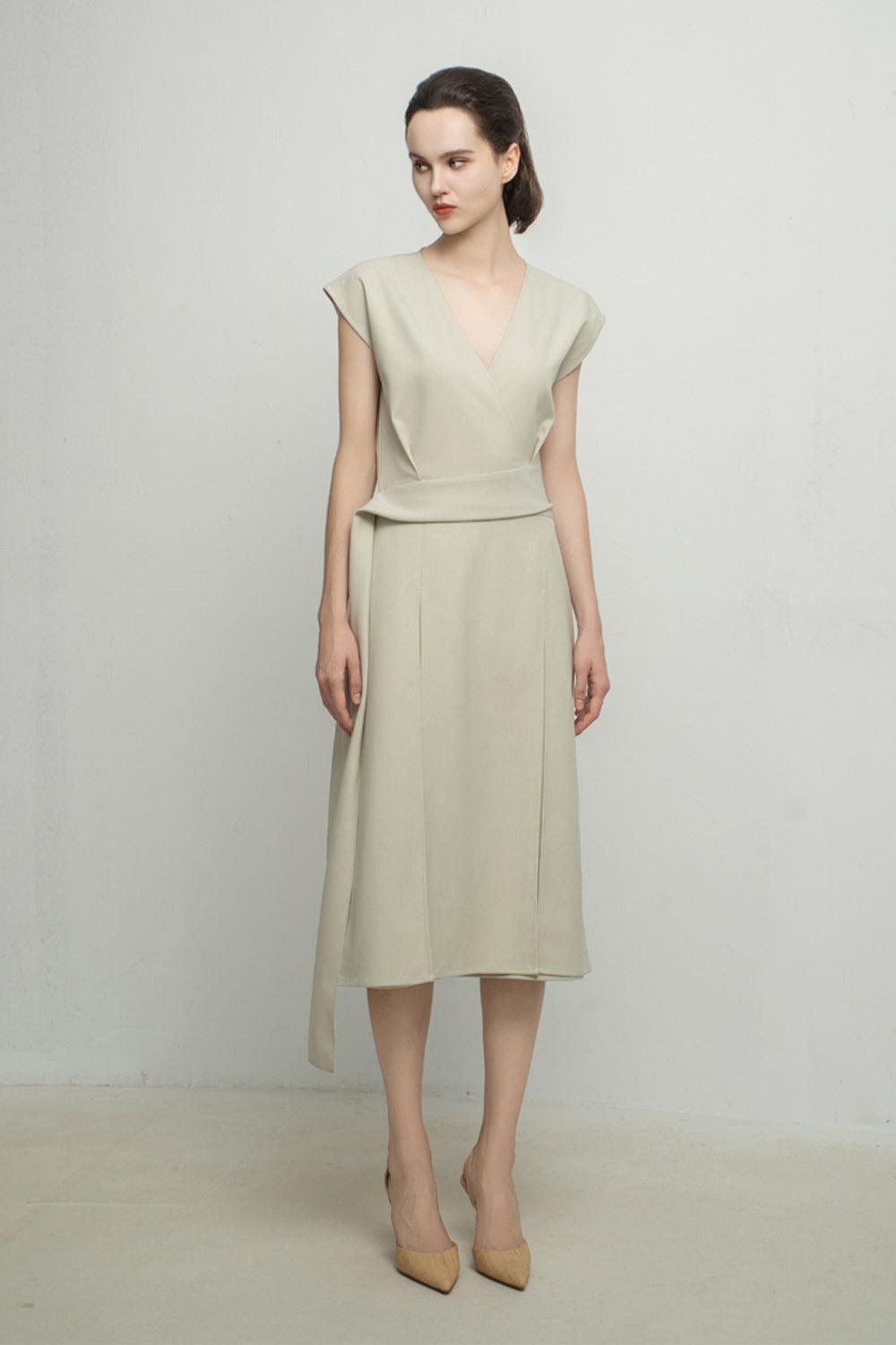 Haley A-line Cap Sleeved Tissue Midi Dress