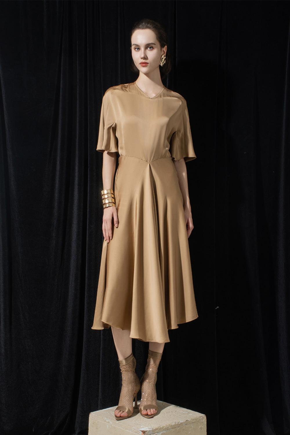 Aurora A-line Draped Silk Midi Dress