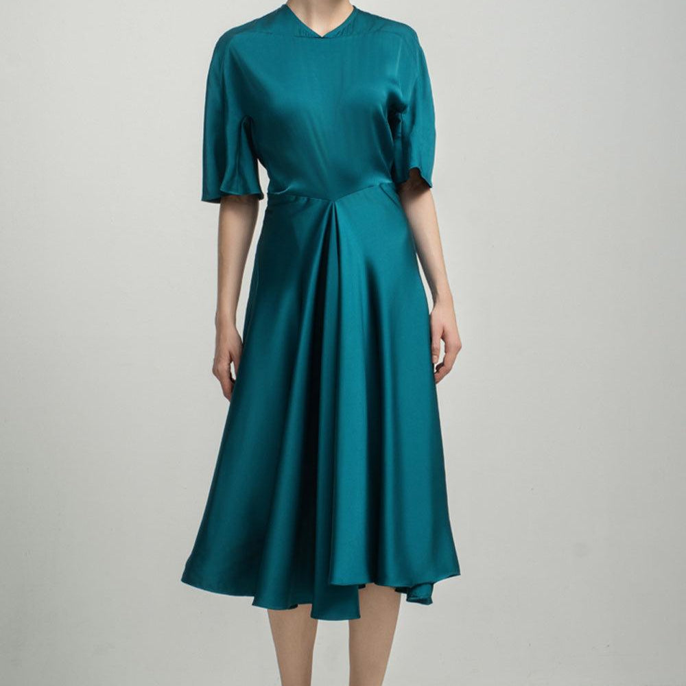 Aurora A-line Draped Silk Midi Dress