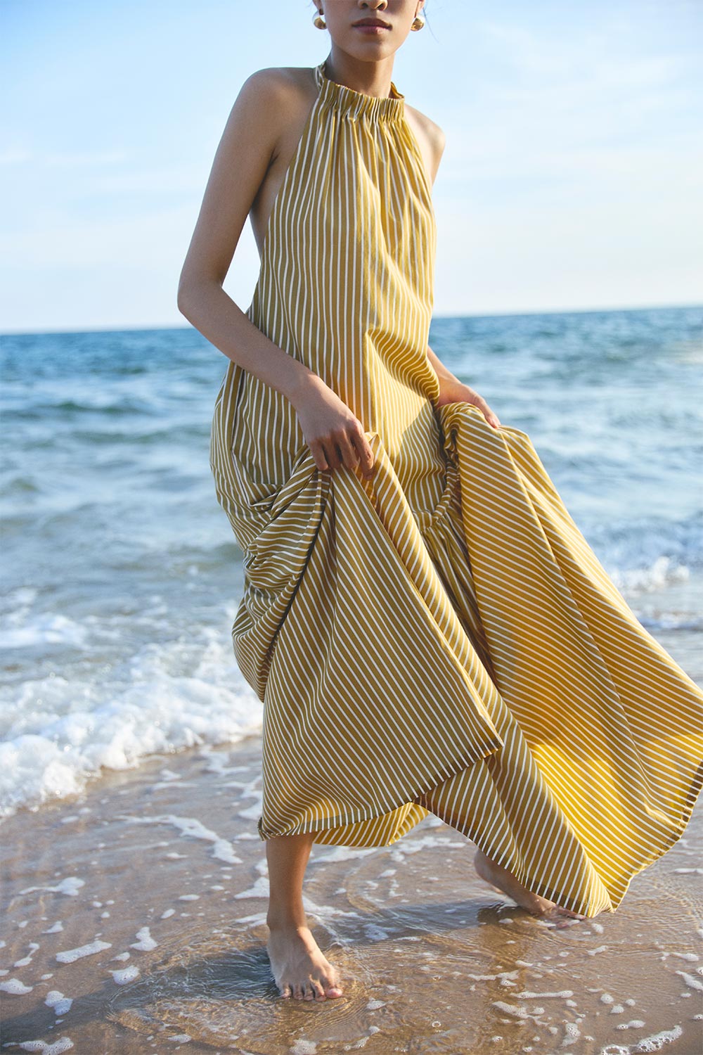 Women's Yem Drop Waist Halter Neck Woven Cotton Maxi Dress Freesize/Customize Mustard Yellow Striped MEAN BLVD Customize / Mustard Yellow / Striped Women's Yem Drop Waist Halter Neck Woven Cotton Maxi Dress Freesize/Customize Mustard Yellow Striped MEAN BLVD Customize / Mustard Yellow / Striped