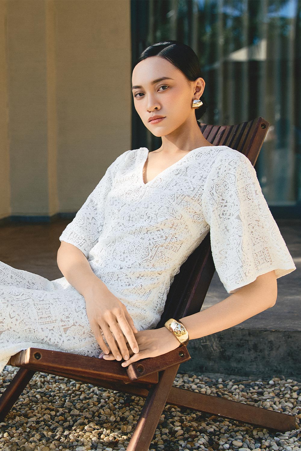 Khaleesi Sheath V-Neck Cotton Lace Midi Dress