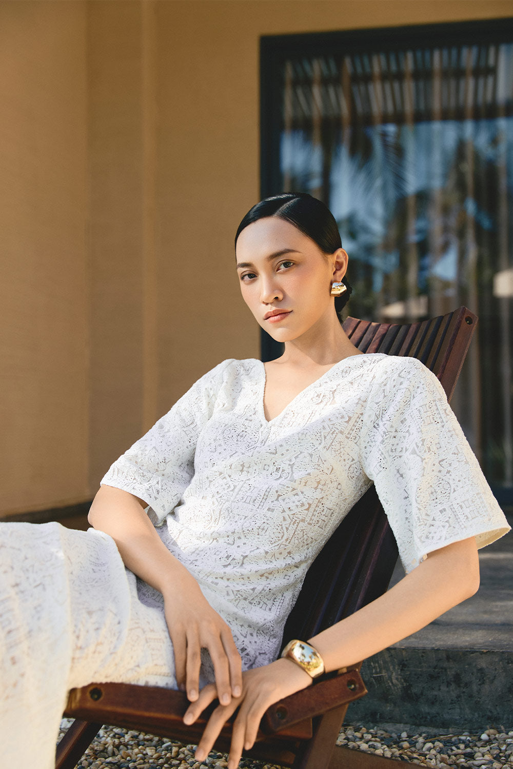 Khaleesi Sheath V-Neck Cotton Lace Midi Dress