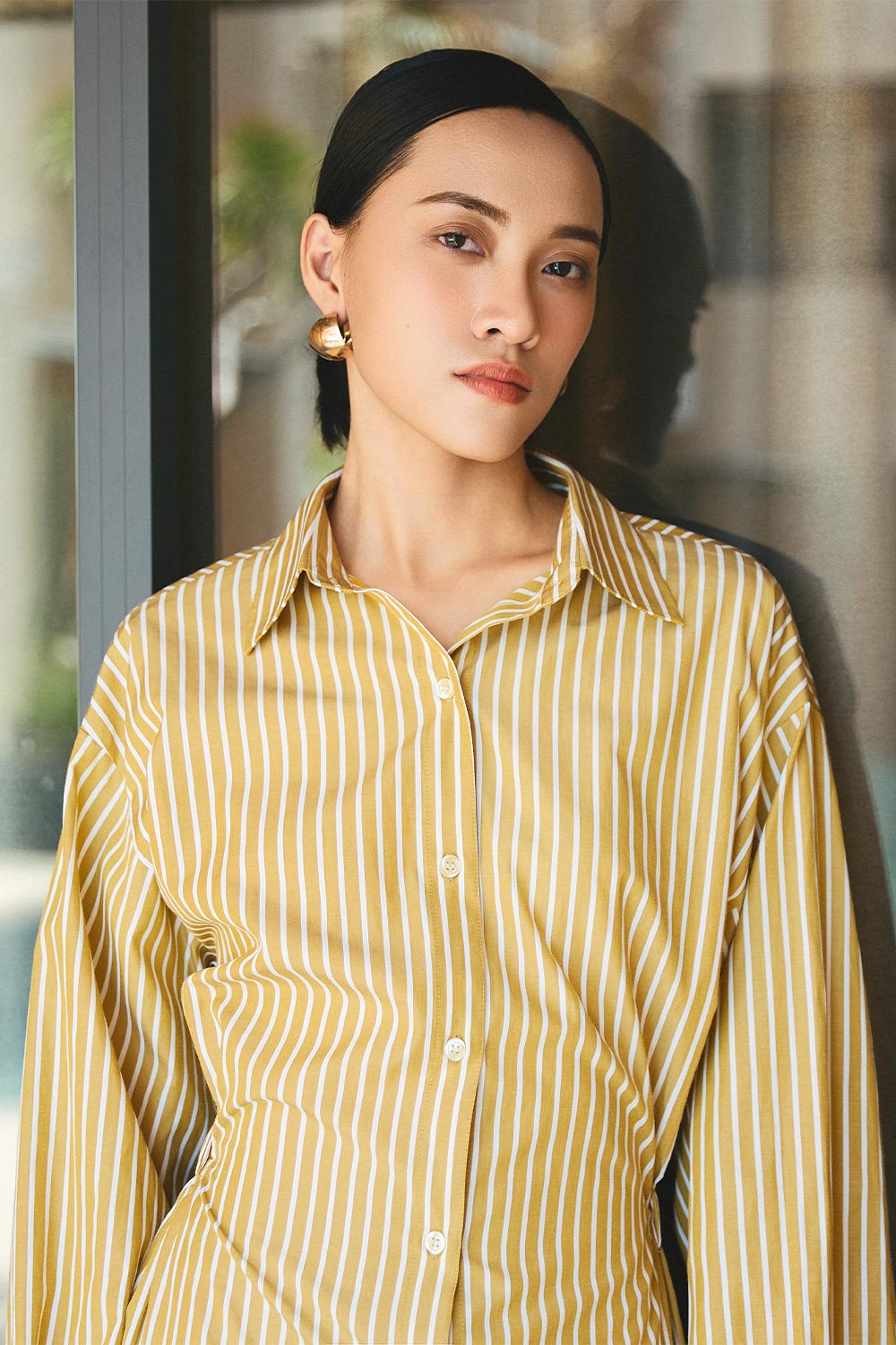 Madelynn Sheath Single Breasted Cotton Midi Dress